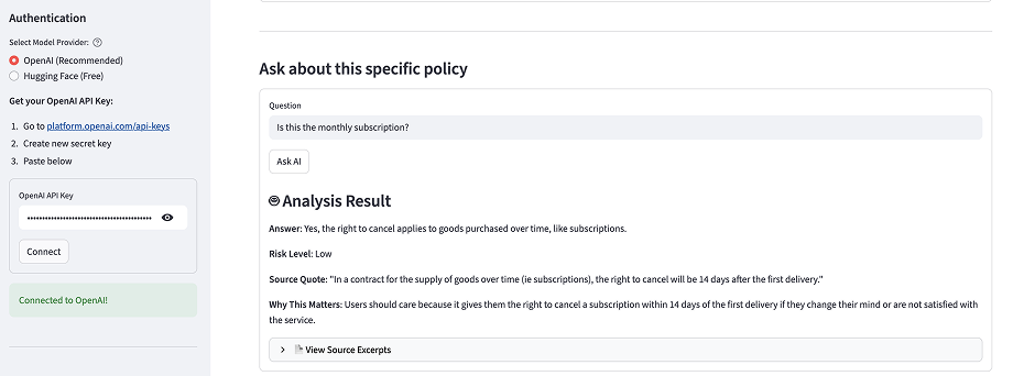 ToS RAG Analyzer — Pluggable generation backends